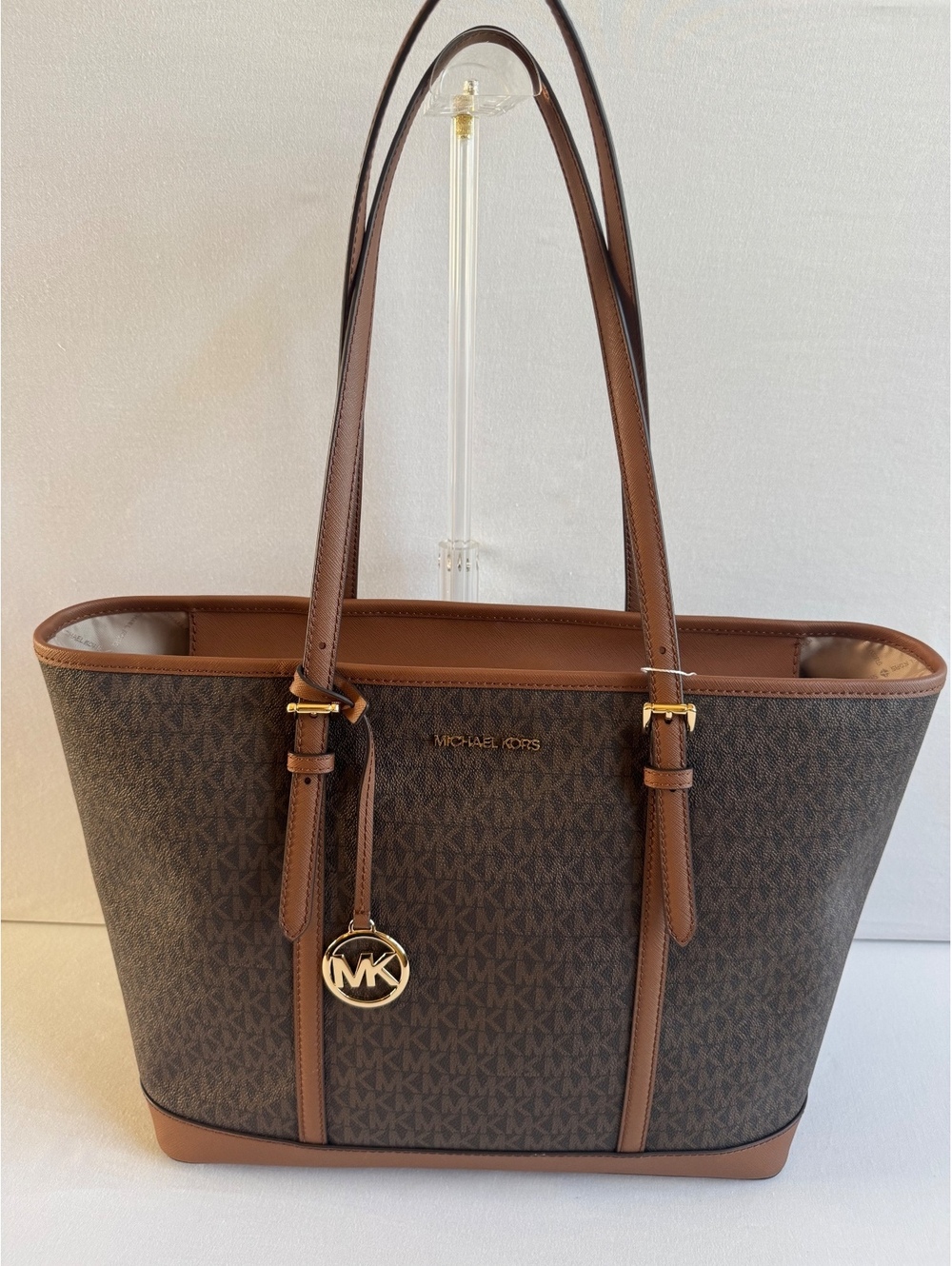 Michael Kors Jet Set Travel Large Logo Tote Brown Signature NWT 35T0GTVT3V